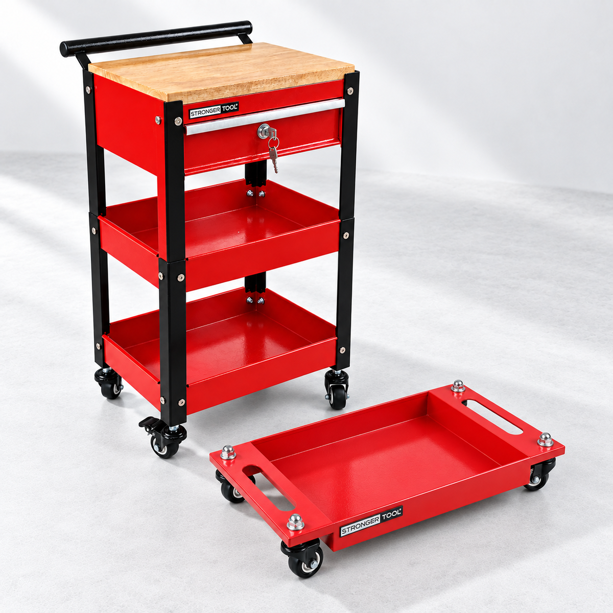 TC3-210 + RT-4030 Secure Workshop Duo – Tool Cart with Lockable Drawer & Rolling Tray