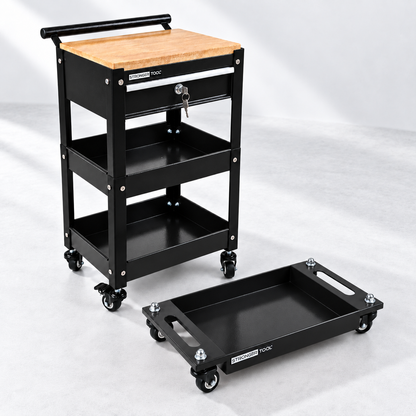 TC3-210 + RT-4030 Secure Workshop Duo – Tool Cart with Lockable Drawer & Rolling Tray