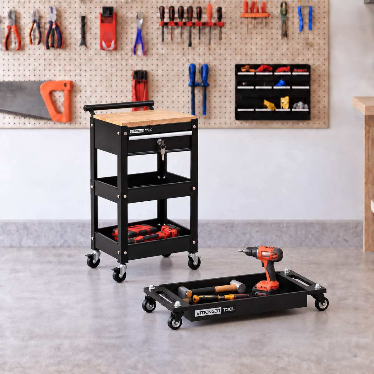 TC3-210 + RT-4030 Secure Workshop Duo – Tool Cart with Lockable Drawer & Rolling Tray